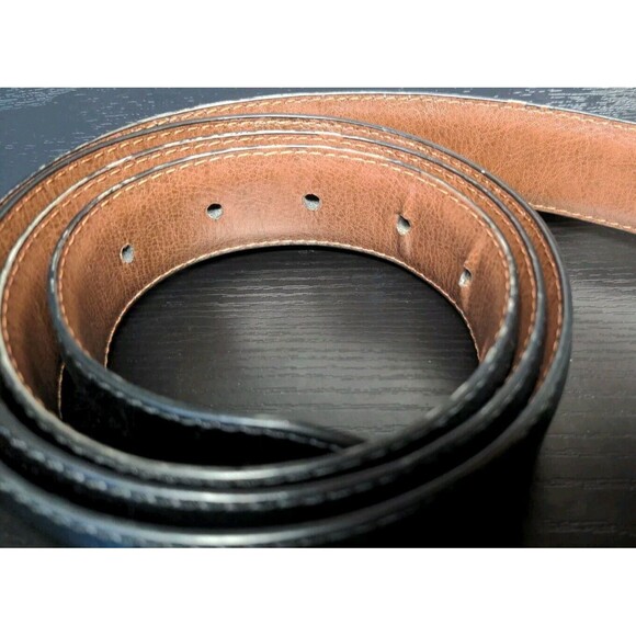 Chaps Black/Brown Reversible Casual Leather Belt Men's Sz 42 Chrome Buckle 51" - Picture 5 of 5